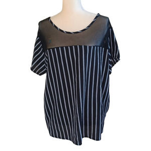 Arabella Mesh Striped Black and White Tee Shirt 2x